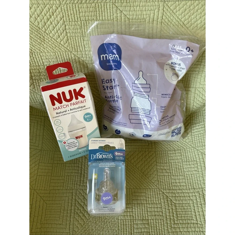 NUK 5oz & mam 4.5 Oz & 2 Dr Brown Nipples Lot